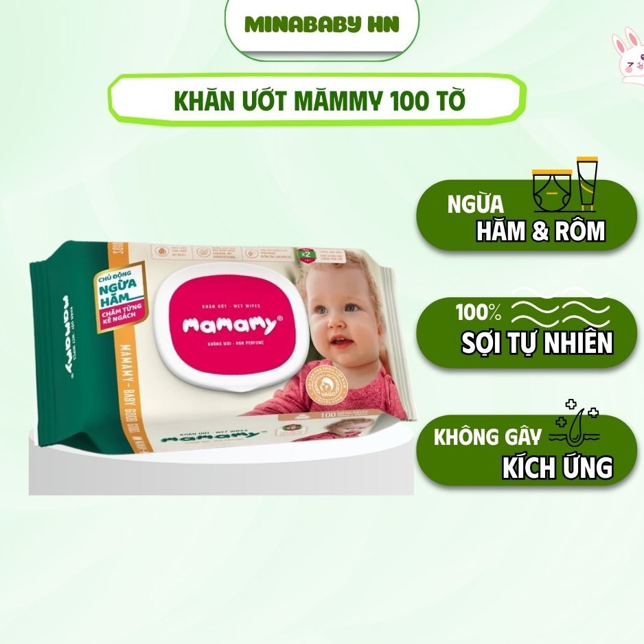 Khăn Ướt Mamamy100 Tờ Không Mùi Có Nắp, Ngừa Hăm Dịu Da An Toàn, Khăn Ướt Mamamy 100 Tờ Cho Bé