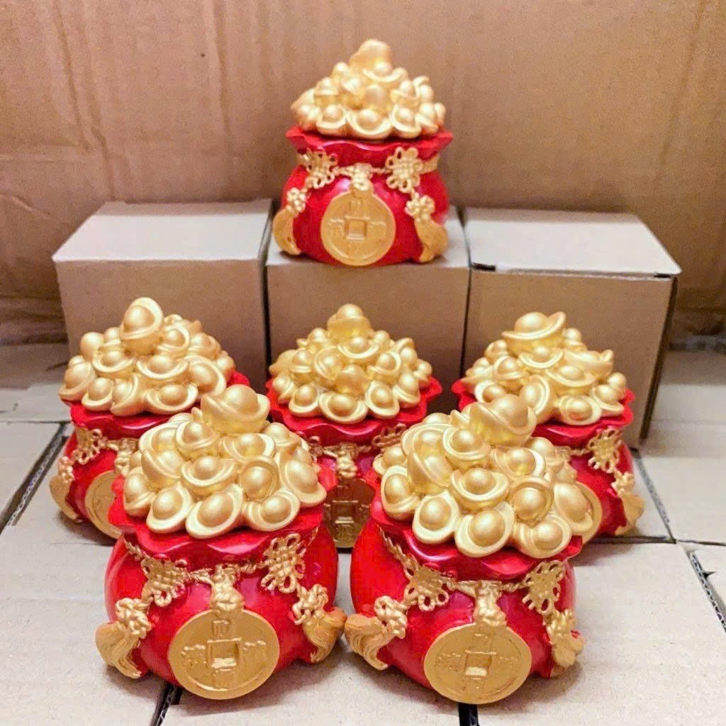 Bộ 3 Hũ Thần Tài - Hũ Gạo Muối Nước, Hũ Vàng, Túi Thần Tài - Trang Trí Bàn Thờ Chiêu Tài Lộc