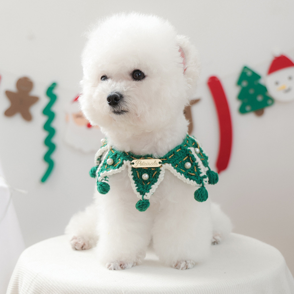 【Ready Stock】 Pet Ring Christmas Festival Cute Seven-Corner Gold Standard Wool Scarf Bib Bib sbTb
