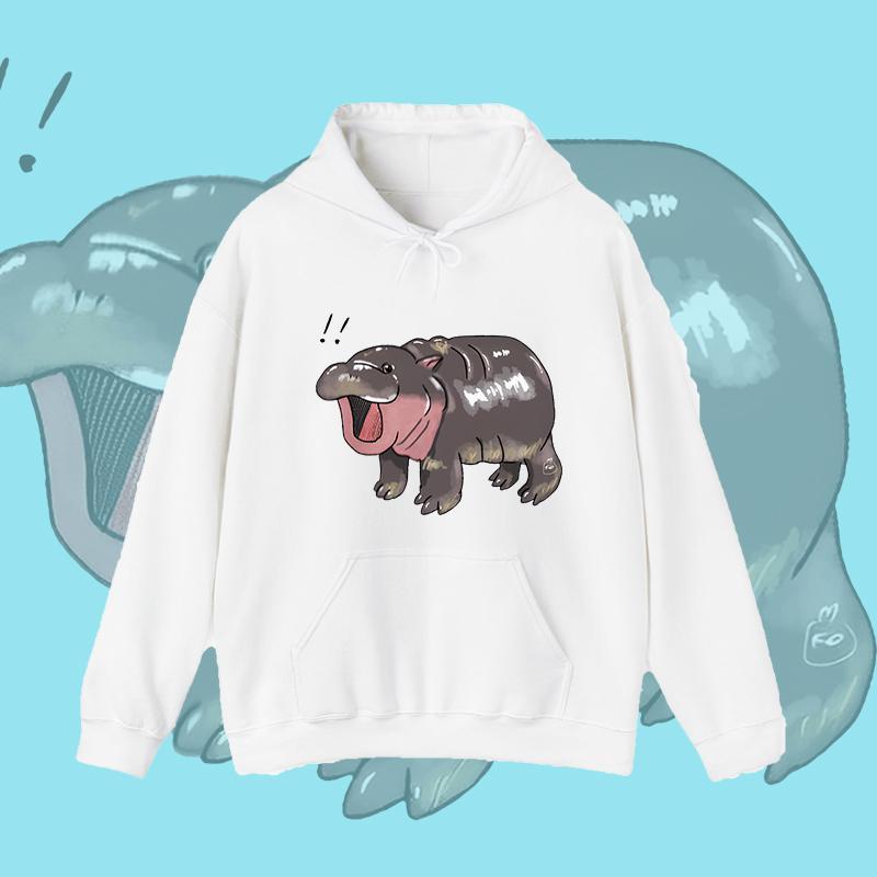 Dễ thương Moodeng hippo Bouncy Pig Áo Hoodie dài tay 05