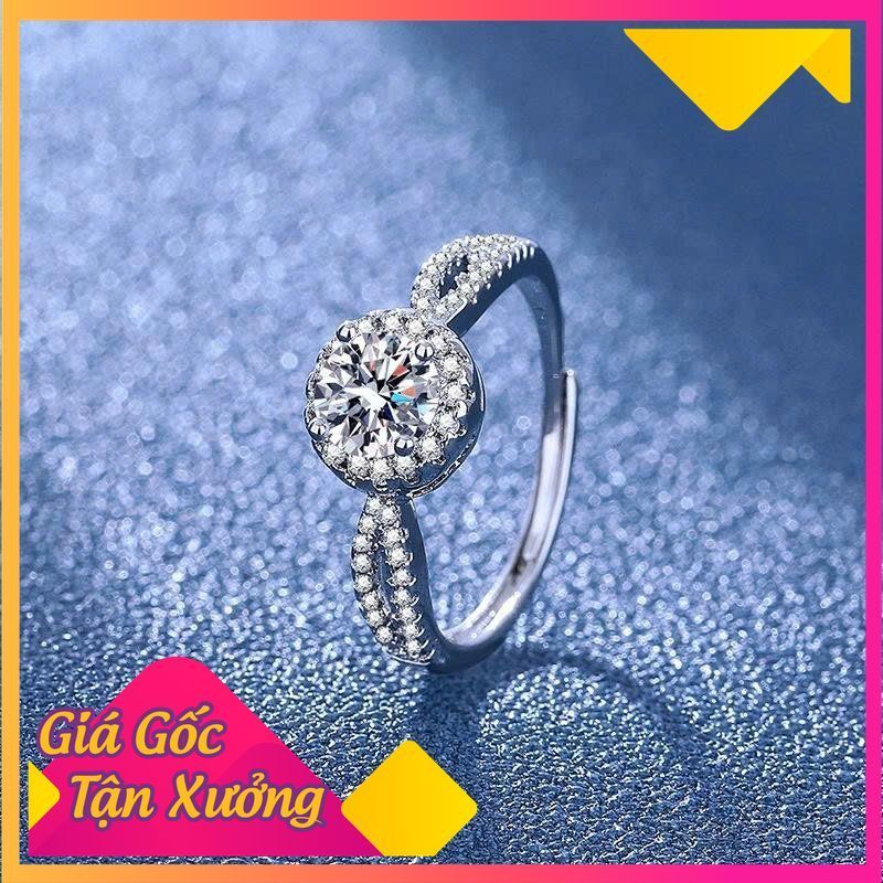 Nhẫn 925 đính đá Moissanite 1ct siêu sáng lấp lánh