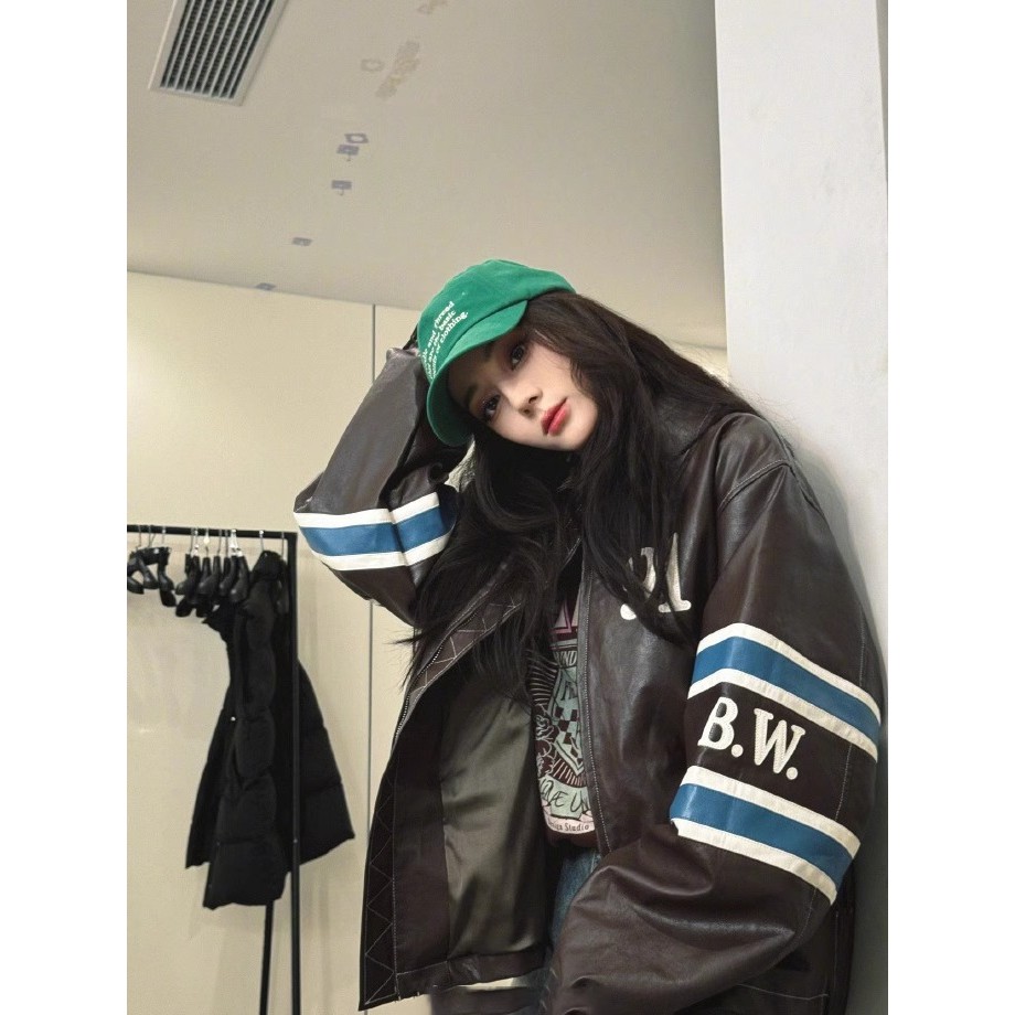 Badblood Vintage Leather Jacket Reba Style Personalized Patch Embroidery Double Zipper Jacket Coat T