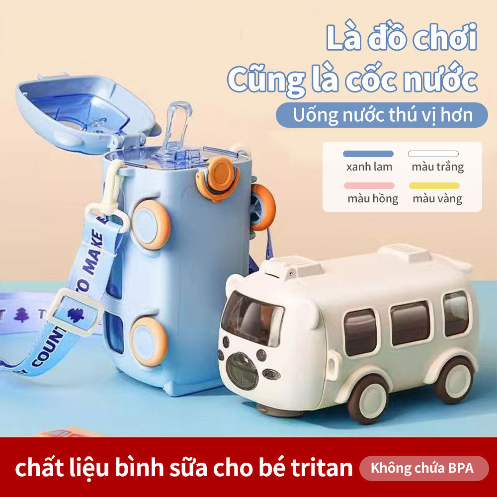 500ml Bus Water Bottle with Straw and Strap for Kids Baby Water Cup Children Drinking Water Bottle