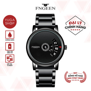  Đồng hồ nam FNGEEN NHẢY SỐ mặt tròn đen dây thép không gỉ 