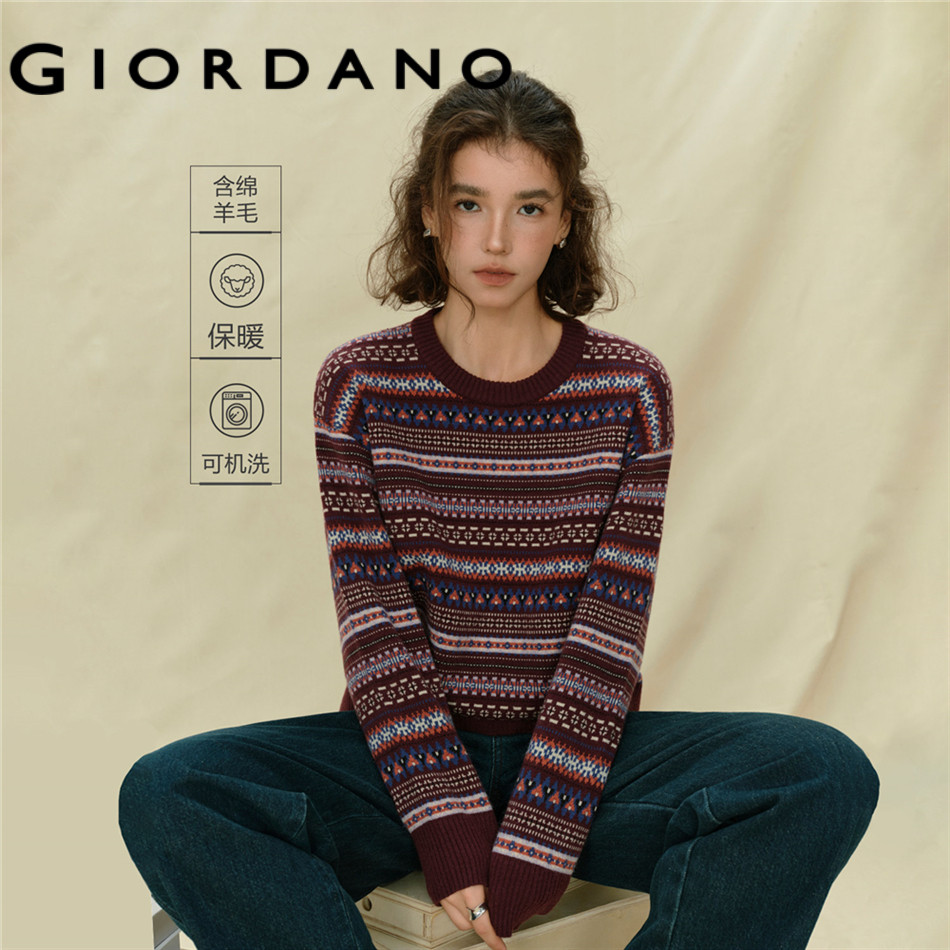 GIORDANO WOMEN Contrast striped jacquard sweater 18355822