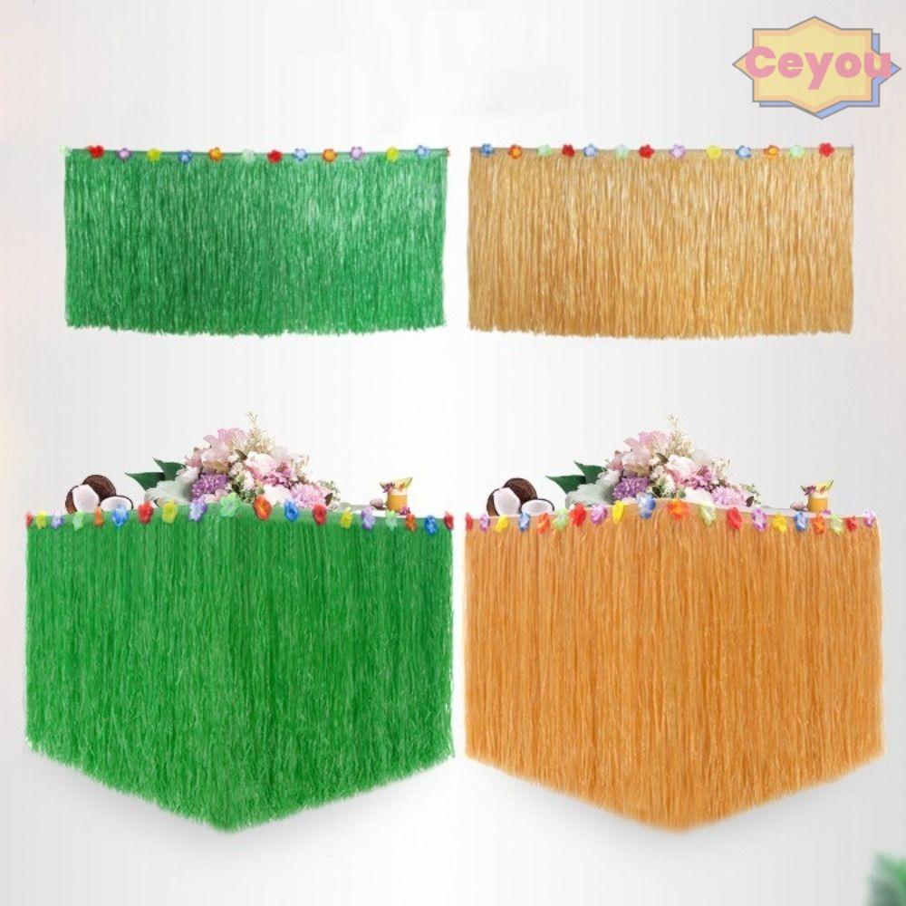 CEYOU Váy bàn ống hút, Trang trí tiệc Váy bàn cỏ màu rơm, DIY Hawaii theo chủ đề Tiệc Hawaii Hawaii 