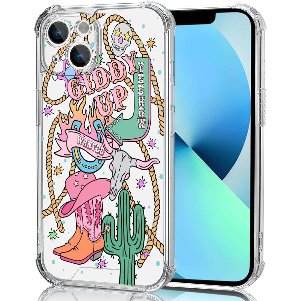 LMA Western Retro Điện Thoại 13 Ốp Lưng Xương Rồng Bò Đầu Lâu Móng Ngựa Vỏ Điện Thoại Giddy up Bò Cô