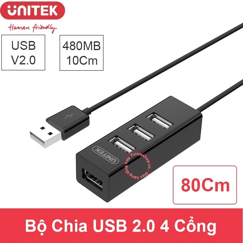 Hub USB 2.0 UNITEK 1 Ra 4 Cổng - Dây Dài 80cm UNITEK Y-2140 - Chính Hãng 100%