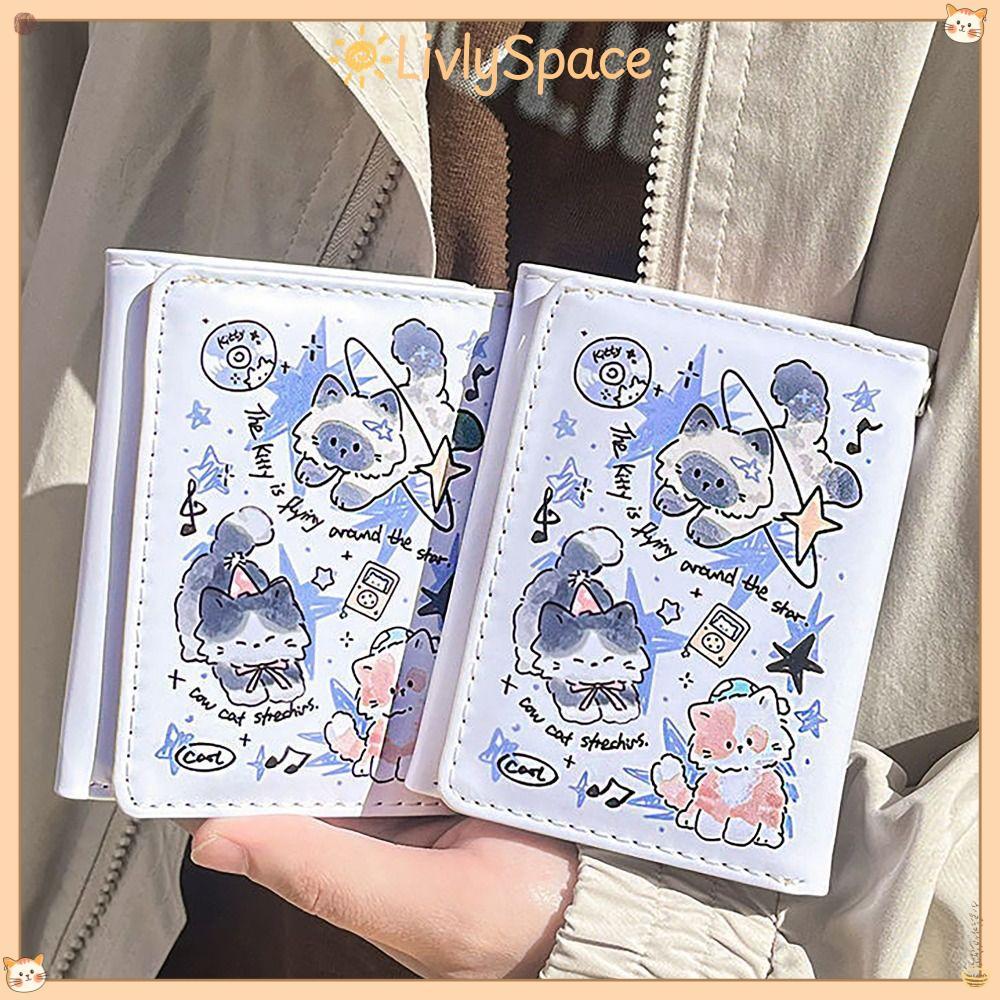 Ví đựng tiền xu LIVLYSPACE, 3 lần thẻ tín dụng phong cách INS Holoder, Ví đựng thẻ da PU cho chó con dễ thương cổ điển dành cho bé gái Quà tặng học sinh