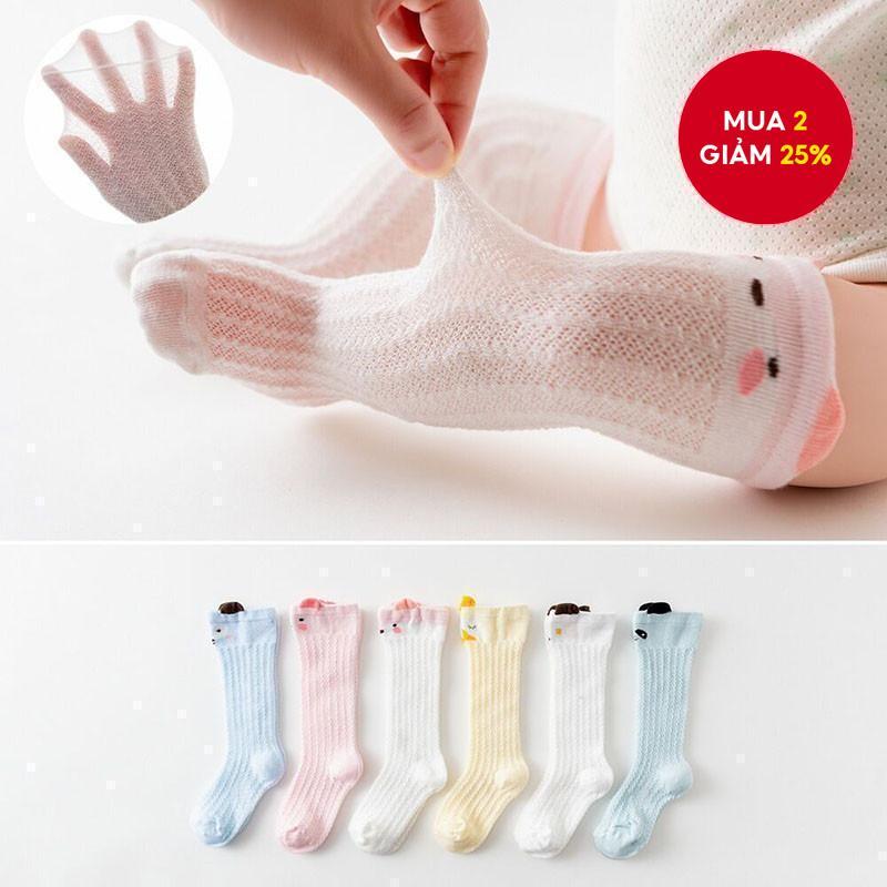  Tất cao đến đầu gối cho bé Tất ống thoáng khí co giãn màu trơn để mặc mùa xuân hè 
