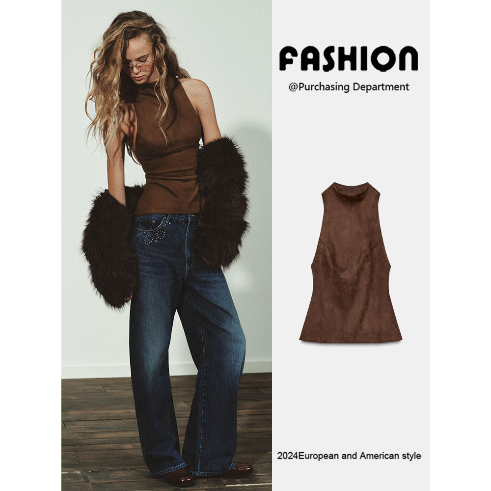 ZARA 2025 Mùa Đông - Áo Dài Nữ Chất Liệu Da Lộn