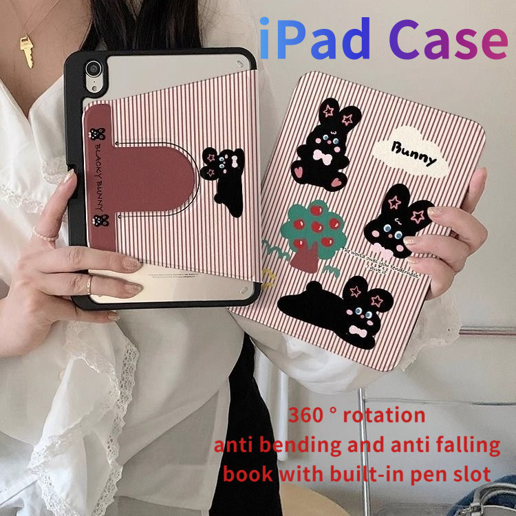 Ốp lưng iPad thỏ đen iPad6 / iPad 5 có khe cắm bút Vỏ chống rơi cho Air7 Họa tiết lụa iPad thế hệ th
