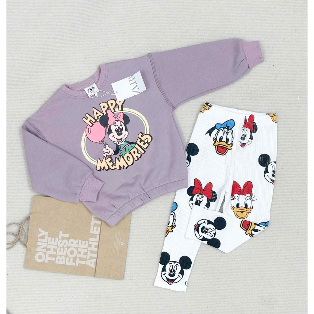 BN216-Bộ thu đông bé gái áo nỉ bông tím MEMORIES  mix legging tăm VNXK MAi linh KID 2