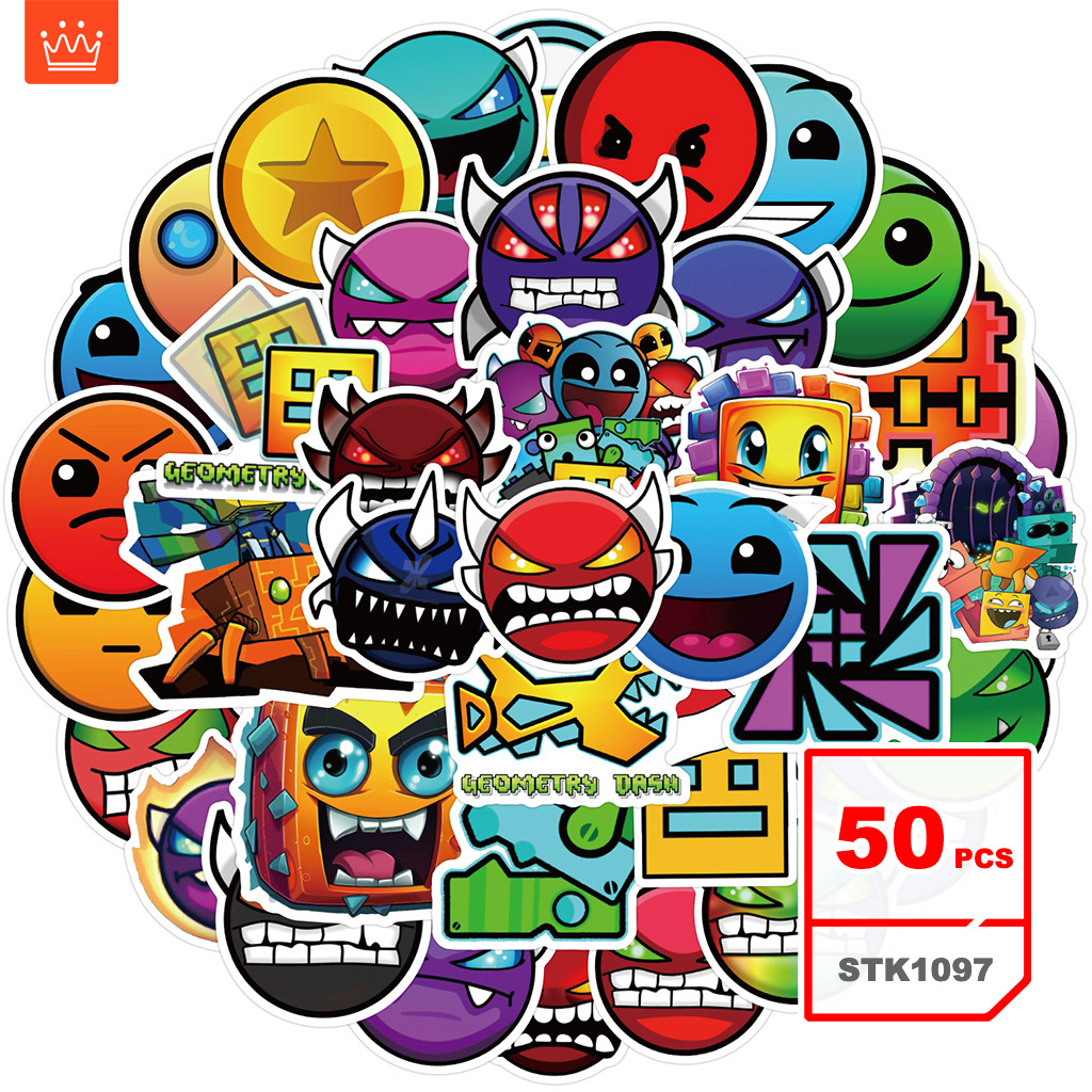 Bộ Hình Dán Geometry Dash Trò Chơi Điện Tử Ghi Định Tự Dán Graffiti Chống Nước Cho Trẻ Em, 50 Cái