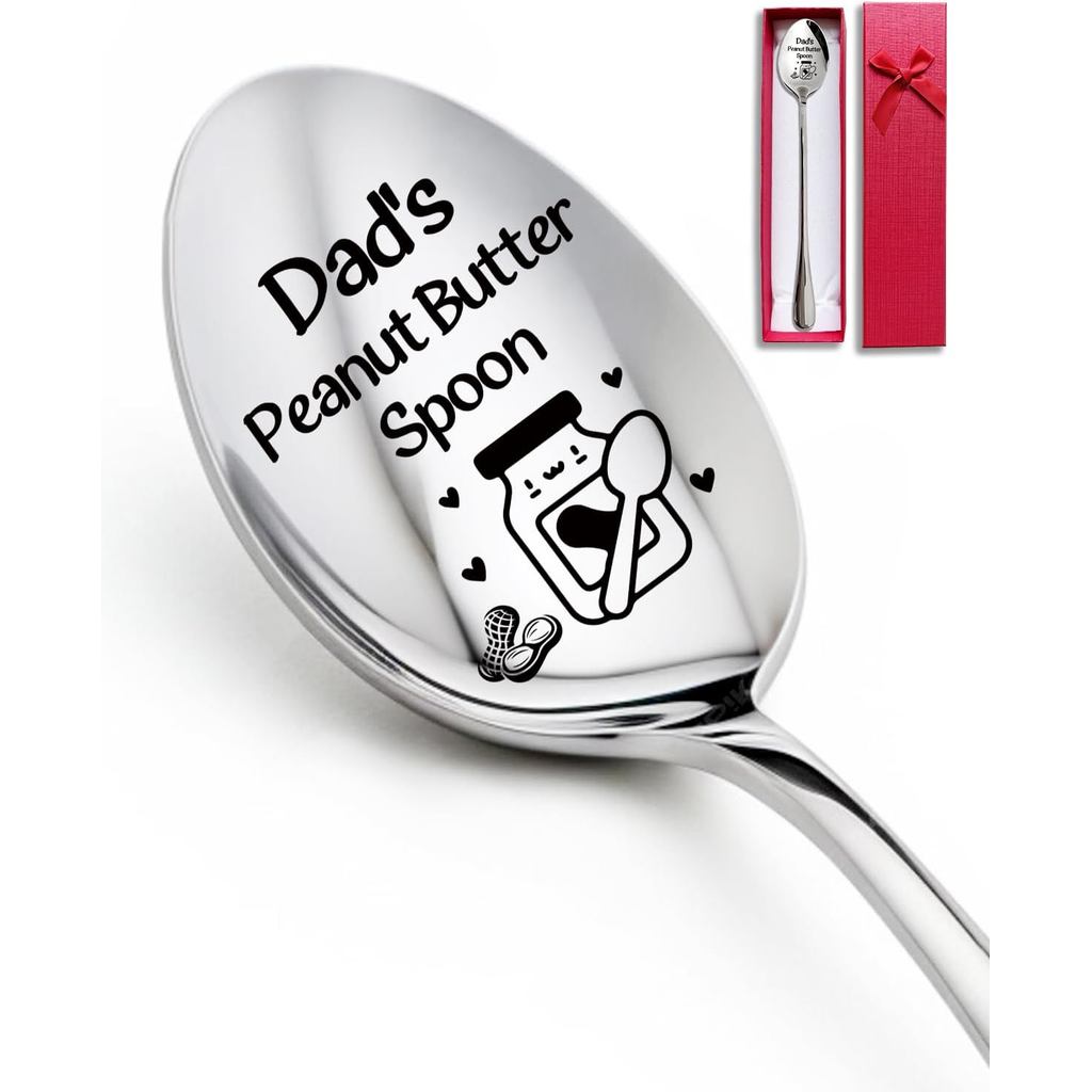 Advivio Dad's Peanut Butter Spoon - Funny Engraved Stainless Steel Peanut Butter Spoons Dessert Spoo