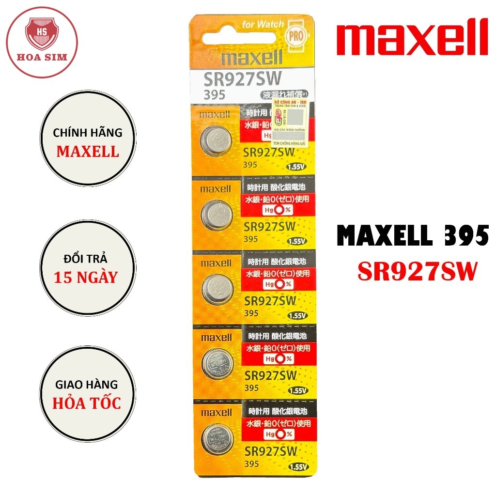 Pin Maxell 395 SR927SW dành cho đồng hồ dùng pin 927 / 395 / AG7 / LR927 (Loại tốt - Giá 1 viên)