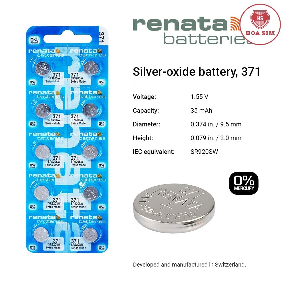 Pin đồng hồ Thụy Sỹ RENATA 371 SR920SW dành cho đồng hồ nhiều kim (Dạng Vỉ 10 Viên)
