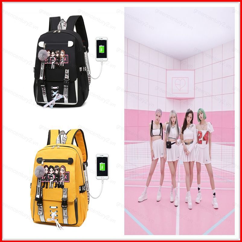 BLACKPINK Phim Hoạt Hình Nữ Ba Lô USB Học Sinh Túi LISA JISOO ROSE Dung Tích Lớn Ngoài Trời Túi Du L