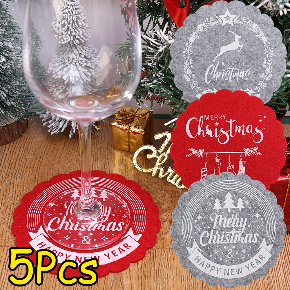 Bàn Trang Trí Tròn Giáng Sinh Cup Mat - Tiệc Lễ Hội Wineglass Pad Trang Trí - Xmas Tree Deer Pattern