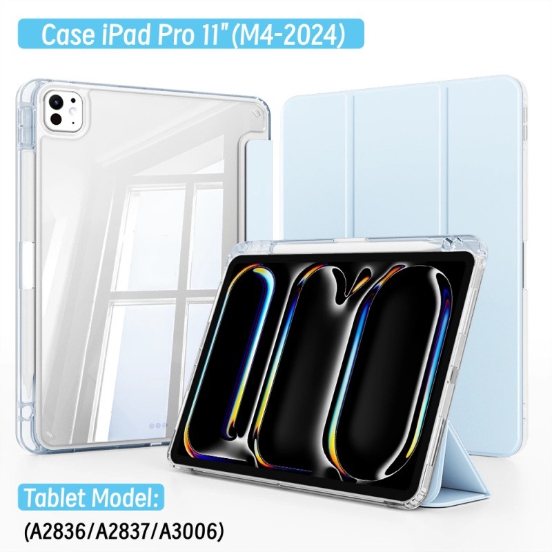 Dành Cho iPad Pro 11 inch 2025 M4 Có Giá Đỡ Bút Chì Bảo Vệ Cho iPad Pro 11 'M4 / M5 Trong Suốt Ốp đi