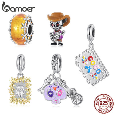 Bamoer Bạc 925 Charm Skull Guitarist Series Mặt Dây Chuyền DIY Cho Vòng Tay Quà Tặng Cho Nữ
