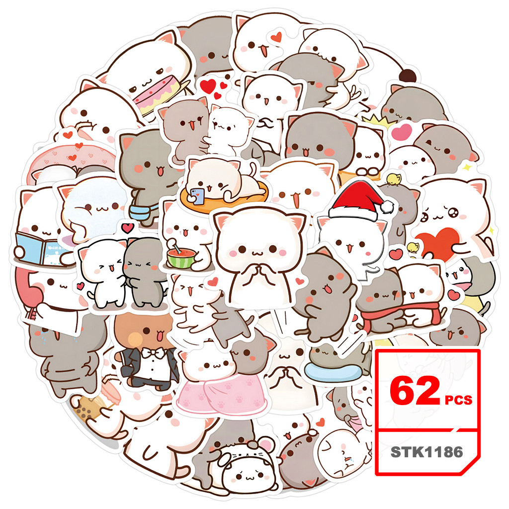 Bộ Hình Dán Mochi Cat Phim Hoạt Hình Ghi Định Tự Dán Graffiti Chống Nước Cho Trẻ Em, 62 Cái