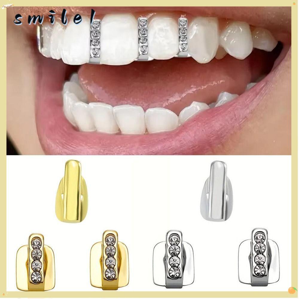 SMILE 3 Cái Grillz, Shiny Zircon Kim Cương Giả Hip Hop Răng Grillz, Răng Rỗng Trang Sức Cosplay Đảng