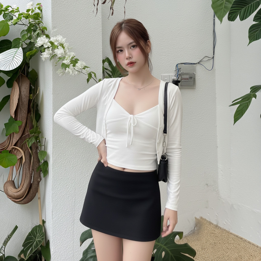 Chân váy kiểu cạp trễ  dáng ôm có lót quần, phong cách Y2K C070