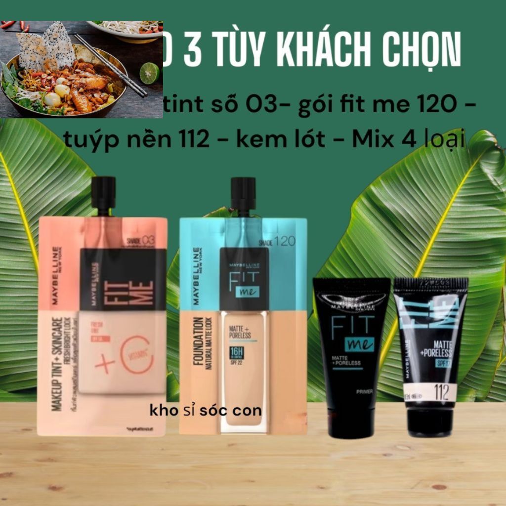 COMBO 2 - Kem nền Maybelline Fit Me mịn nhẹ kiềm dầu 120 - kem nền Maybelline fit me fresh tint vita