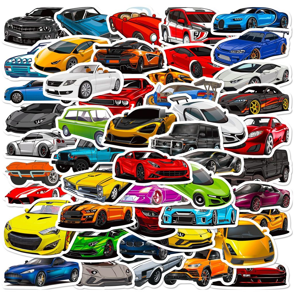 50/100/200 Sticker siêu xe hoạt hình JDM – Graffiti racing cars, dán laptop, vali, xe máy chống nước