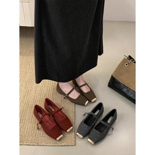 Giày Nữ Thời Trang Phiên Bản Hàn Quốc Mũi Vuông Kim Loại Khóa Dây Đeo Lông Nữ 2025 Phong Cách Mới Xuân Thu Phù Hợp Với Giày Mary Jane Thoải Mái