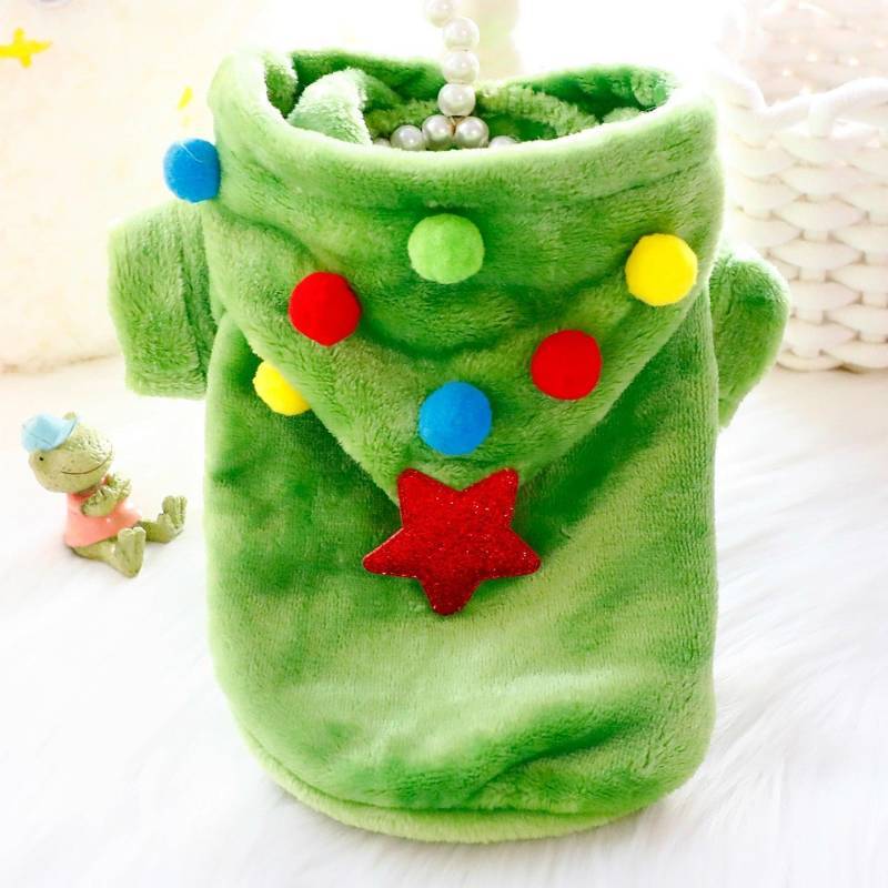 【Ready Stock】 Dog Clothes Autumn and Winter Cat Cute Christmas Tree Flannel Pet Costume Small Dog Te