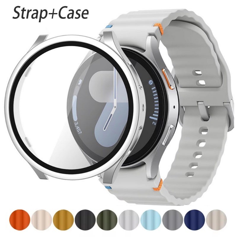Ốp lưng + Dây đeo cho Samsung Galaxy Watch 7 6 5 4 fe 40mm 44mm Dây đeo silicon PC Vỏ bảo vệ Ốp lưng