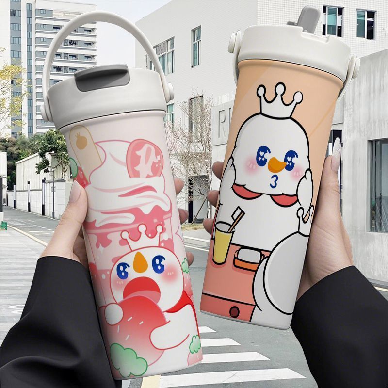 Mixue Ice City Cốc giữ nhiệt cầm tay 316 Ống hút bằng thép không gỉ Uống đôi Dung tích lớn Cốc trà c