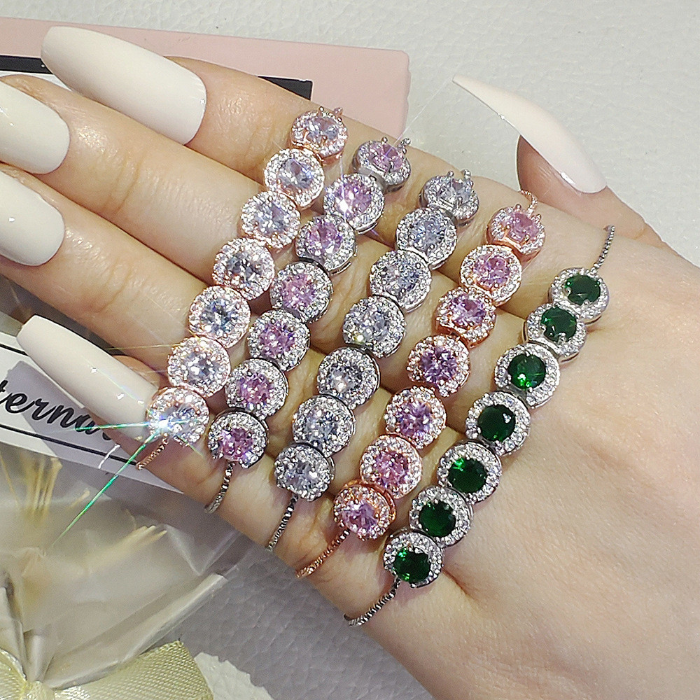 Factory Direct Sales Classic Fully-Jeweled Crystal Bracelet Emerald Zircon Adjustable Bracelet Femal