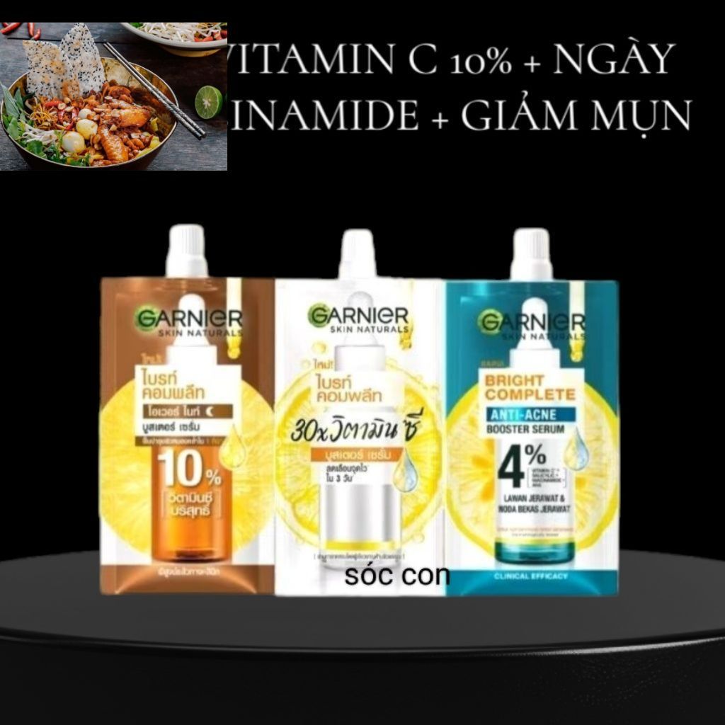 [COMBO 3& 6] Tinh chất Garnier sáng da mờ thâm- Dưỡng chất ban đêm Garnier - serum Garnier giảm mụn 