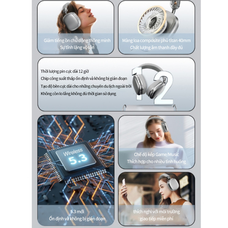 Tai nghe Bluetooth SPRISE WH35 bạc HiFi không dây chụp tai có Mic chơi game / Âm nhạc có thể gập lại qua tai Tai nghe thể thao TF / AUX | BigBuy360 - bigbuy360.vn