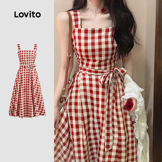  Lovito Váy Dự Tiệc Giáng Sinh Giản Dị Có Thắt Lưng Cảm Giác Tay Mềm Mại Váy Xuân hè Dành Cho Nữ LB134LD257 