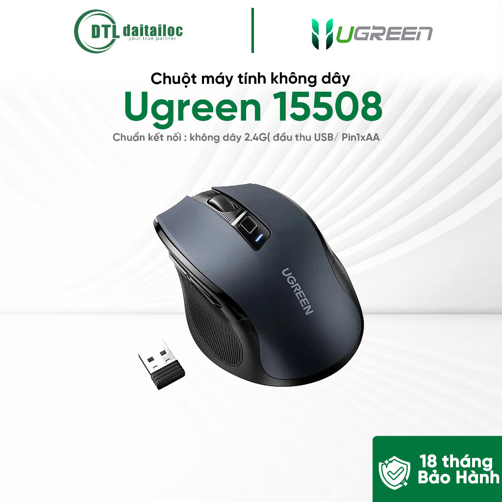 Chuột không dây Bluetooth + Wireless 2.4GHz  4000 DPI màu Đen (MU006) Ugreen 15508 | Chính Hãng | Bả