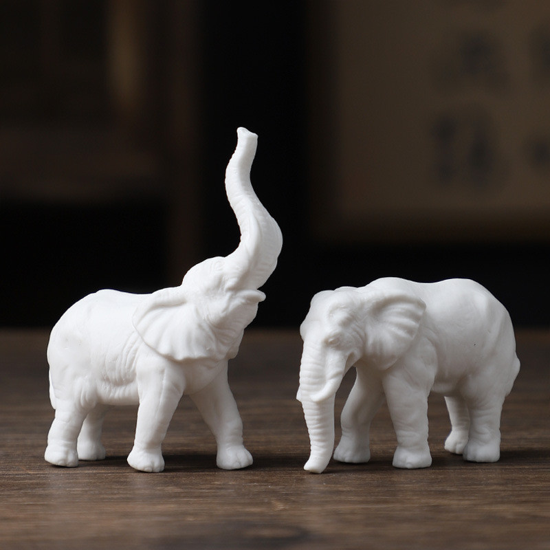 Nhỏ Gốm Sứ Trắng Sứ Voi Đồ Trang Trí Cặp Trang Trí Nhà Cửa May Mắn Phong Thủy Thị Trấn Mini
