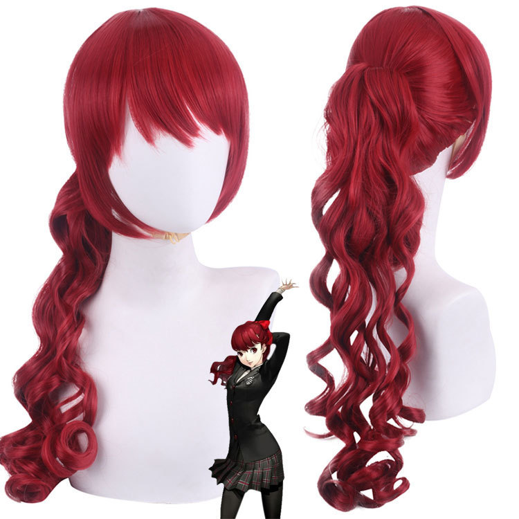 Tóc giả cosplay Persona 5 màu đỏ hơi xoăn dành cho nhân vật Yoshizawa Kasumi