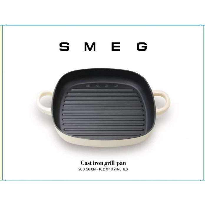 Nồi nấu SMEG 26cm không tráng chống dính chảo gang tráng men chảo vuông hai tai bít tết dụng cụ nấu 