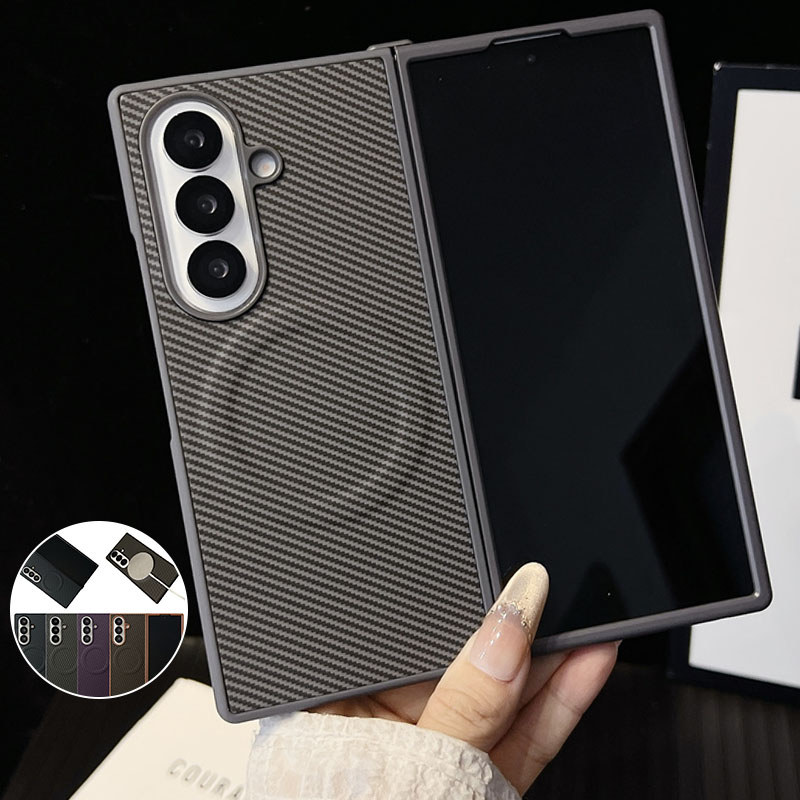 Ốp điện thoại từ tính họa tiết sợi Carbon sang trọng dành cho Samsung Galaxy Z Fold 7 Z Fold 6 Z Fol