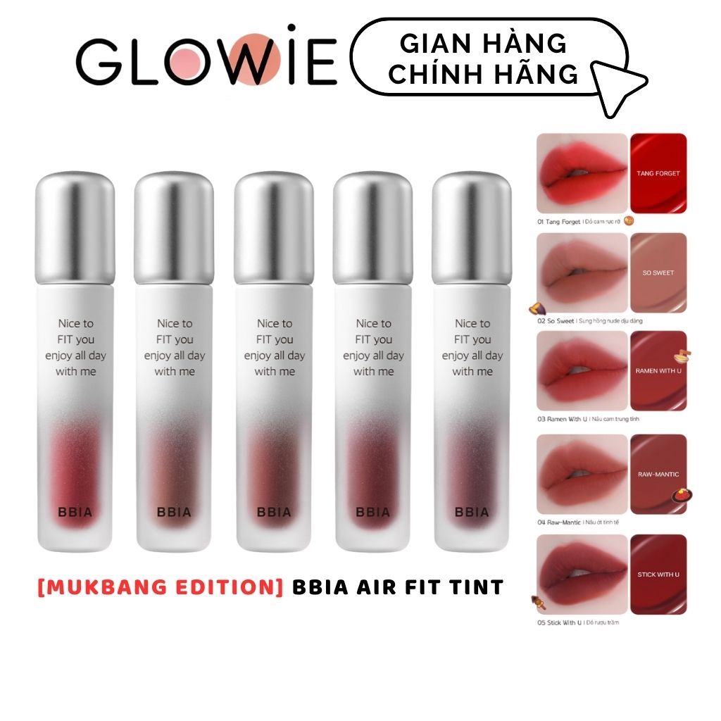 [Mukbang Edition] Son Kem Lì Bbia Air Fit Tint Phiên Bản Mukbang Edition Siêu Mướt Môi, Bám Màu Tốt