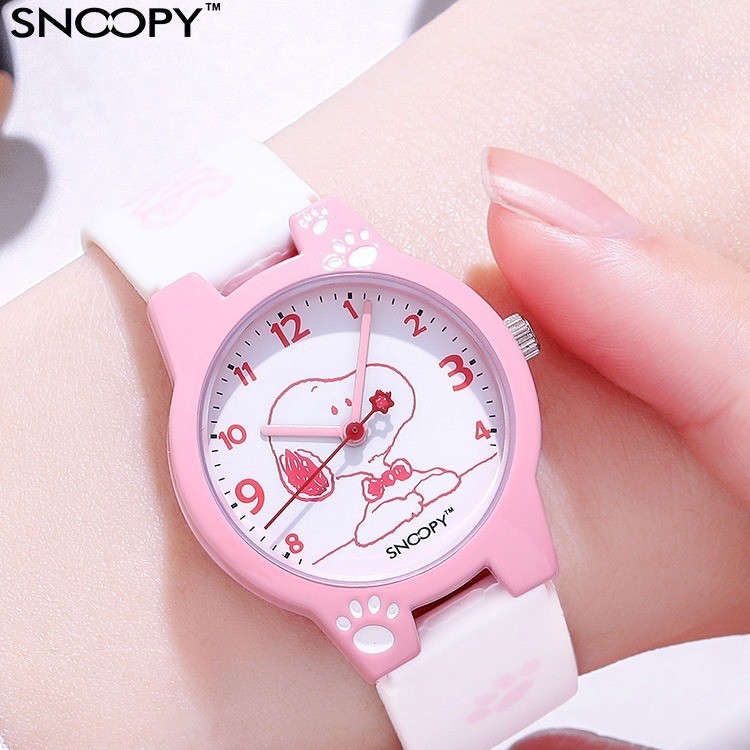Đồng hồ hoạt hình trẻ em Snoopy Đồng hồ nữ học sinh tiểu học Đồng hồ thạch anh chống nước dễ thương