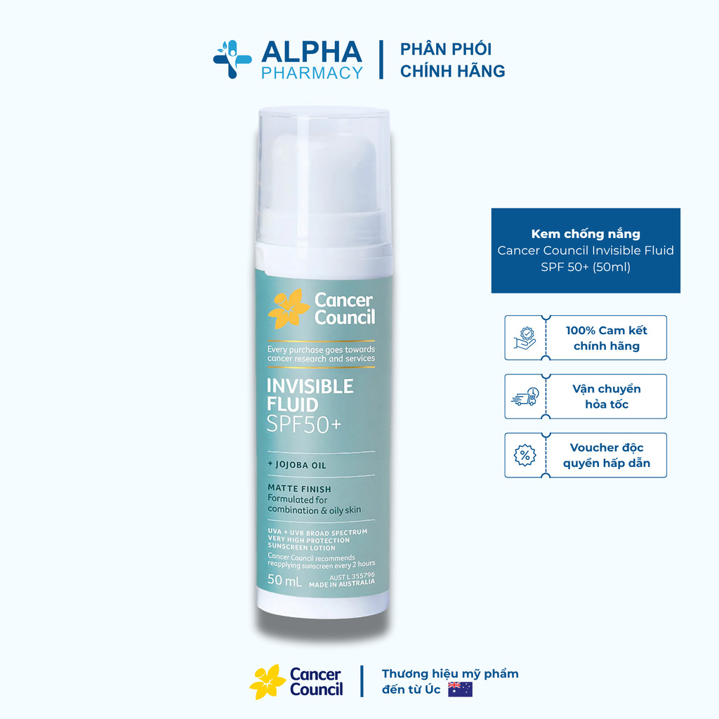 Sữa chống nắng Cancer Council Invisible Fluid SPF 50+ - 50ml