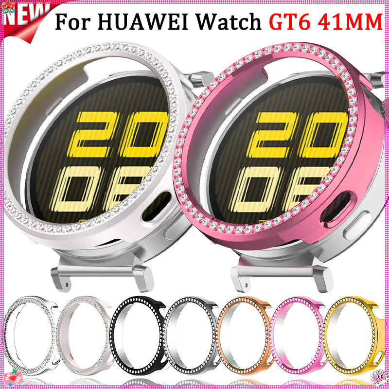 Bling PC Rỗng Ốp Lưng Cho Huawei Watch GT6 41mm Bao Da Samrt Shell Kim Cương Pha Lê Ốp Lưng Bảo Vệ C