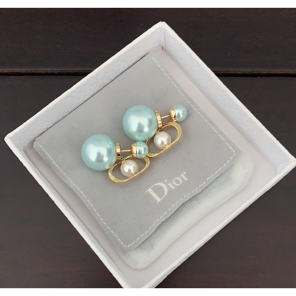 Phong Cách Mới Màu Xanh Lớn Ngọc Trai Nhỏ Đồng Chất Liệu Bông Tai KP8Y ff2