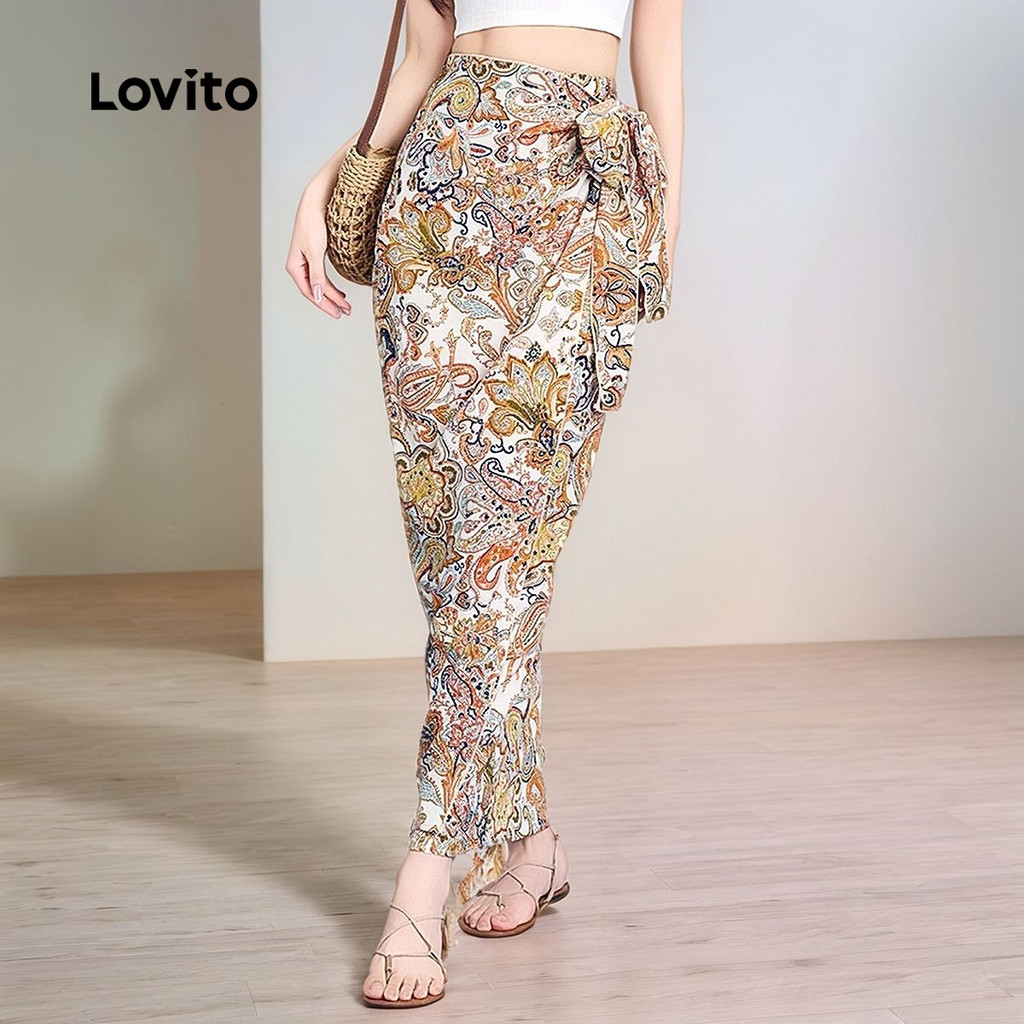 Chân váy nữ Lovito buộc dây quấn in bộ lạc Boho L120ED454