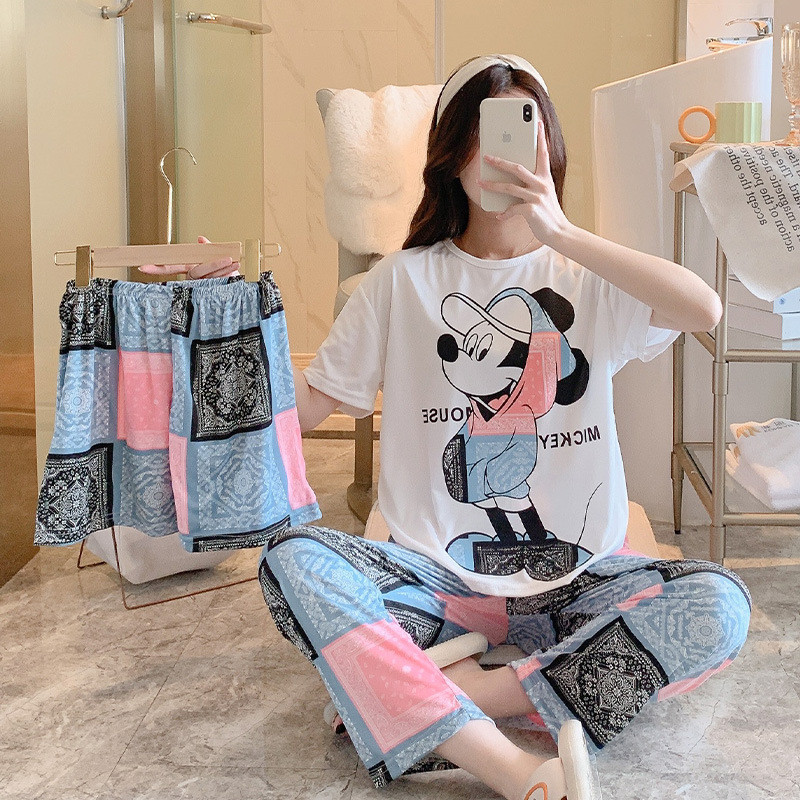 LA3 Bộ Đồ Ngủ Nữ Mùa Hè, Quần Short Tay Ngắn, Phong Cách Hàn Quốc, Thiết Kế Dễ Thương